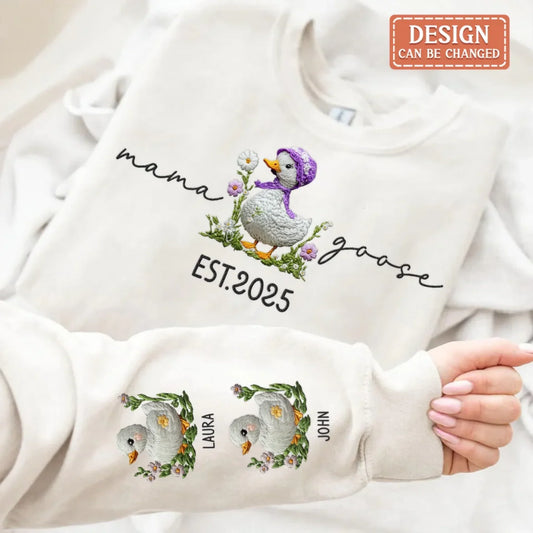 Personalized Mama Goose Embroidered Sweater - Up to 6 Kids - Mother's Day Gift Idea For Grandma/Mom