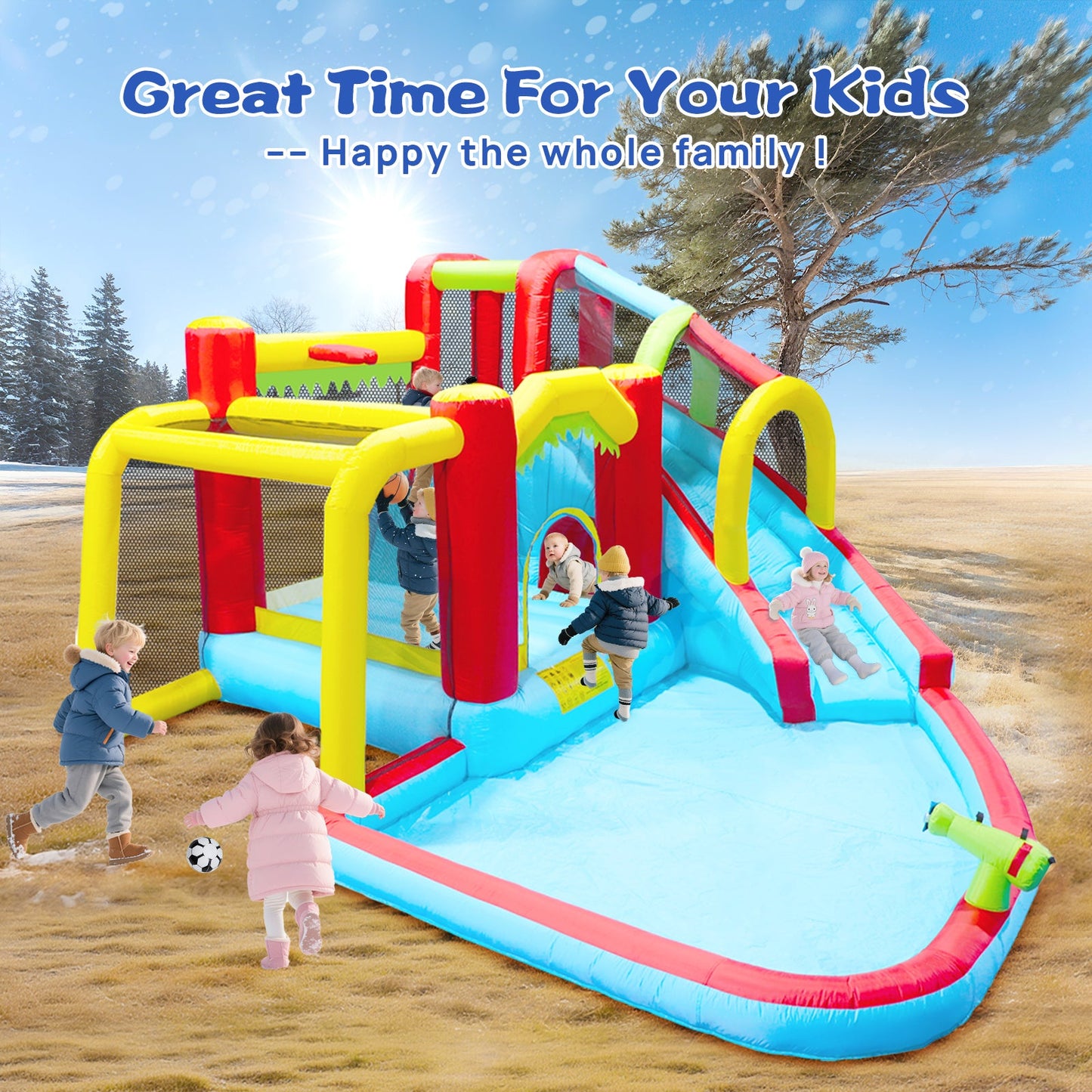7-in-1 Inflatable Slide Water Park and Garden Bouncer