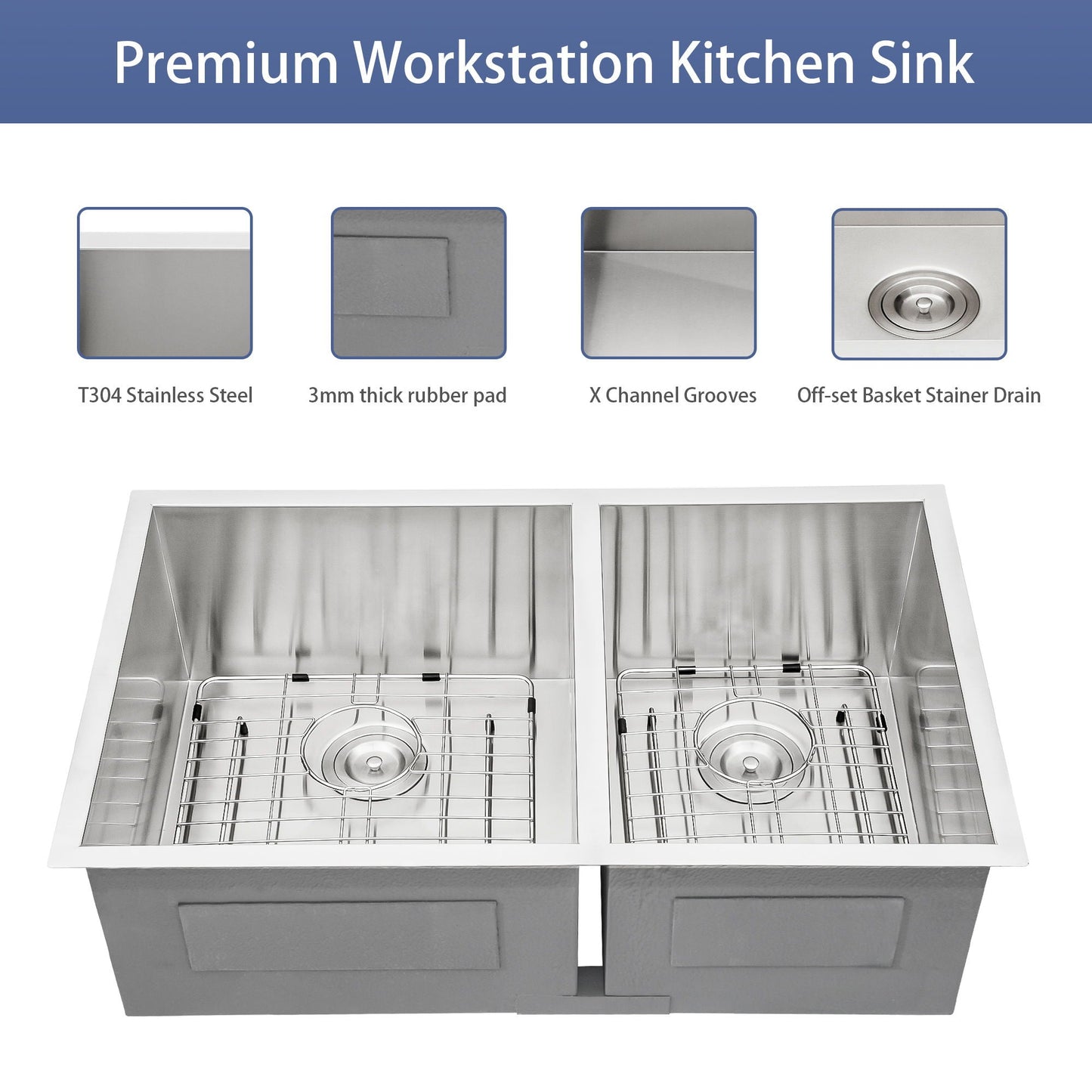 Modern Double Bowl Undermount Sink Design With 10" Deep Basins