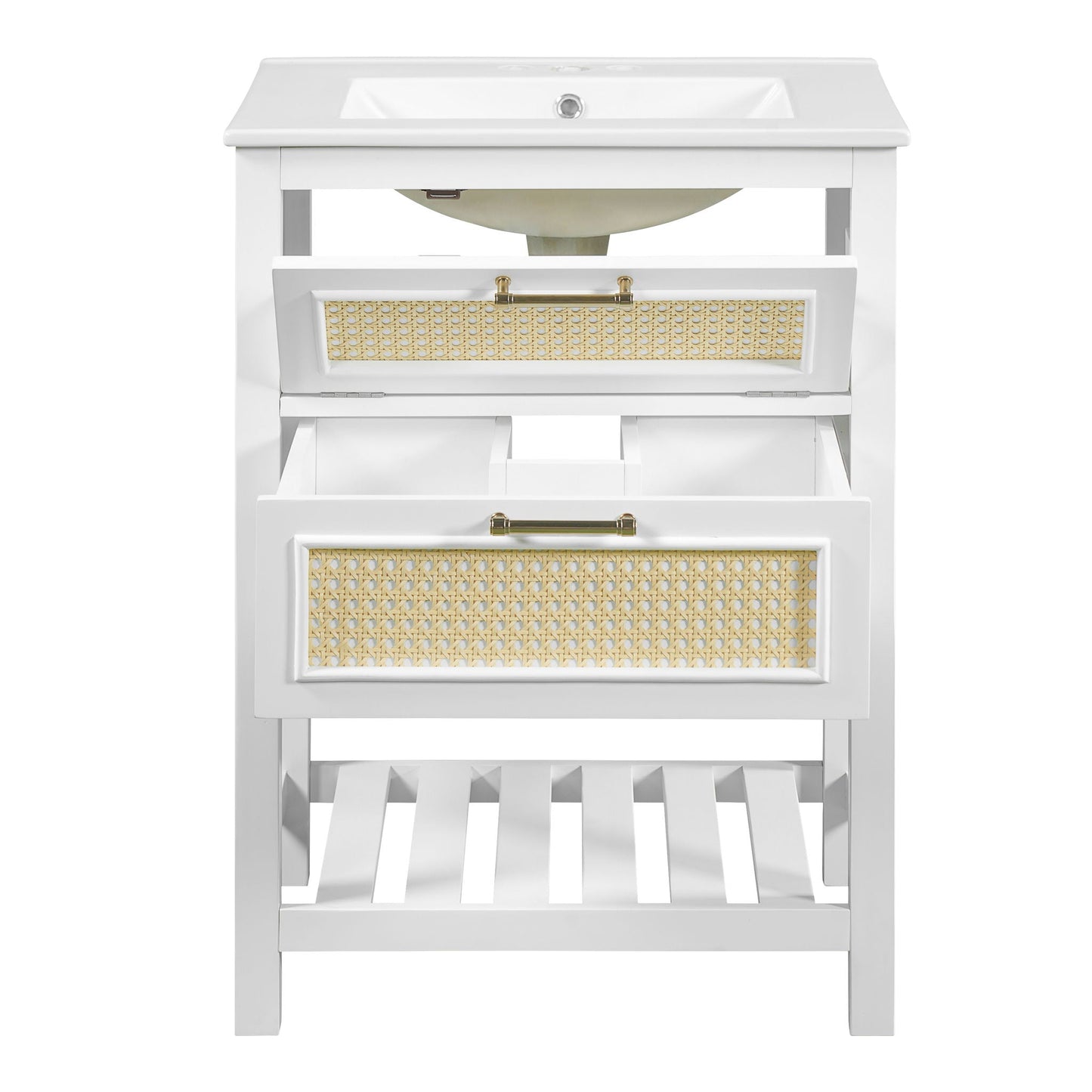 Modern Bathroom Vanity With Integrated Sink, Cabinet With 1 Deep Drawer And 1 Tip-Out Drawer