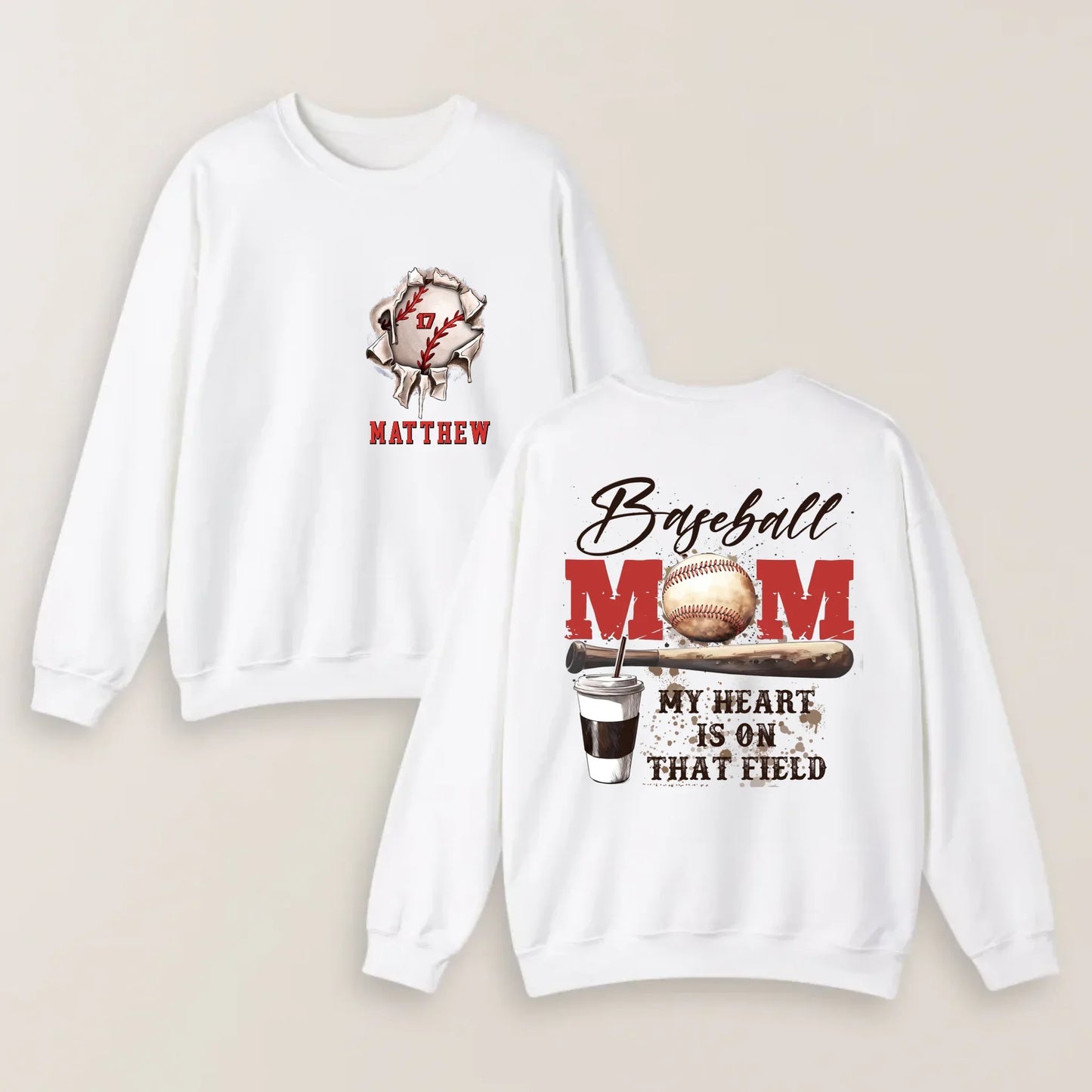 Personalized My Heart Is On That Field Baseball Mom Shirt  - Mother's Day Shirt