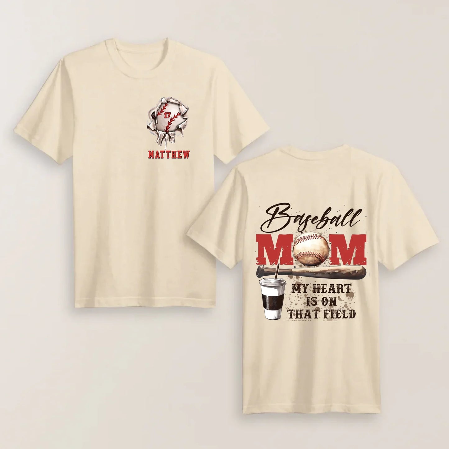 Personalized My Heart Is On That Field Baseball Mom Shirt  - Mother's Day Shirt