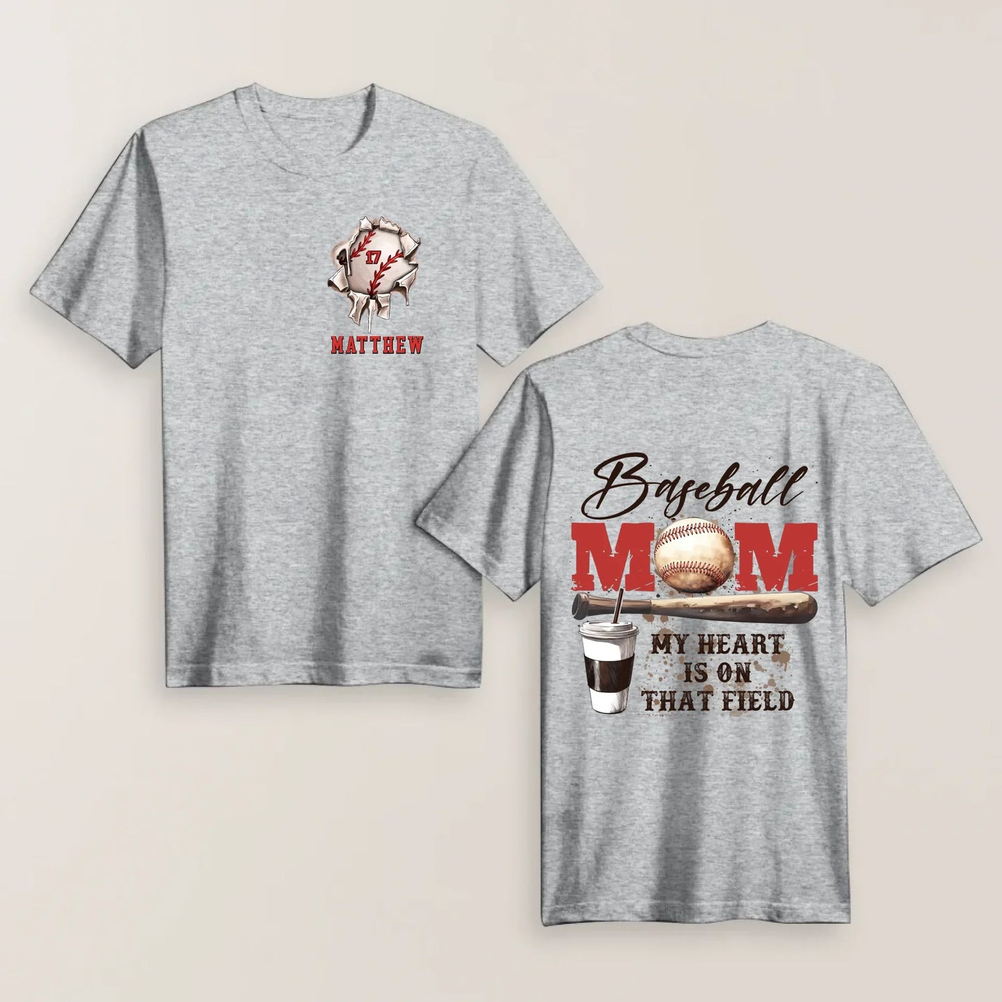 Personalized My Heart Is On That Field Baseball Mom Shirt  - Mother's Day Shirt
