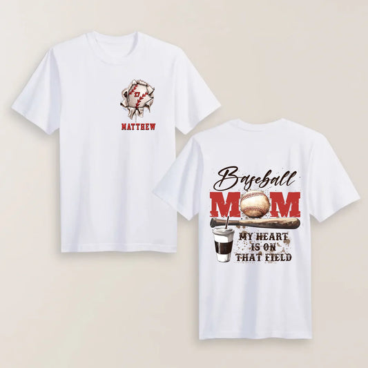 Personalized My Heart Is On That Field Baseball Mom Shirt  - Mother's Day Shirt