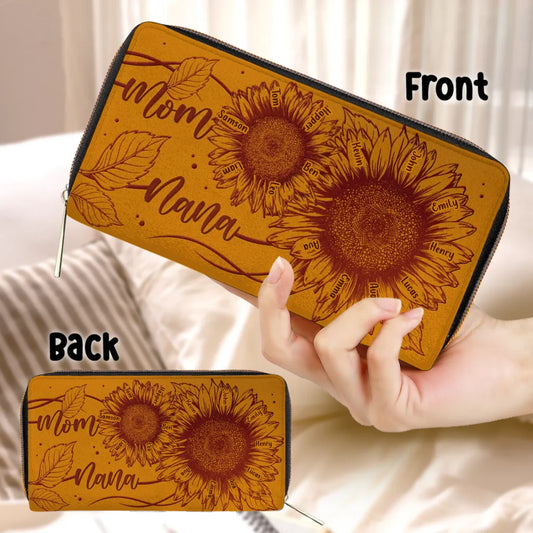 Personalized Grandma/Mom Sunflower Long Wallet - Best Mother's Day Gift Idea - Best Gift for Mother/Grandma
