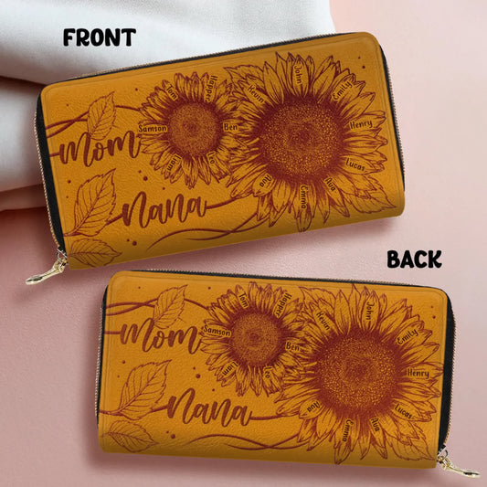 Personalized Grandma/Mom Sunflower Long Wallet - Best Mother's Day Gift Idea - Best Gift for Mother/Grandma