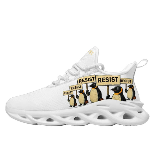 Personalized Gold Penguin Sneakers, Custom Lightweight Shoes, Resist Penguin Shoes