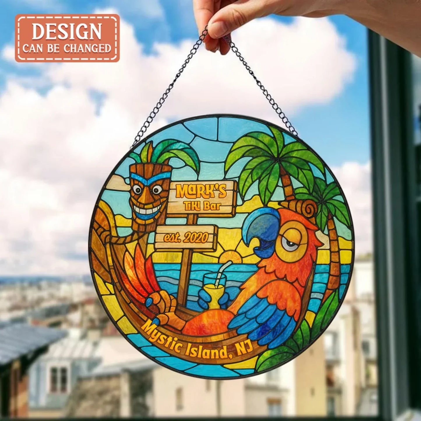 Personalized Tiki Bar Round Suncatcher - Summer Gift Idea for Family