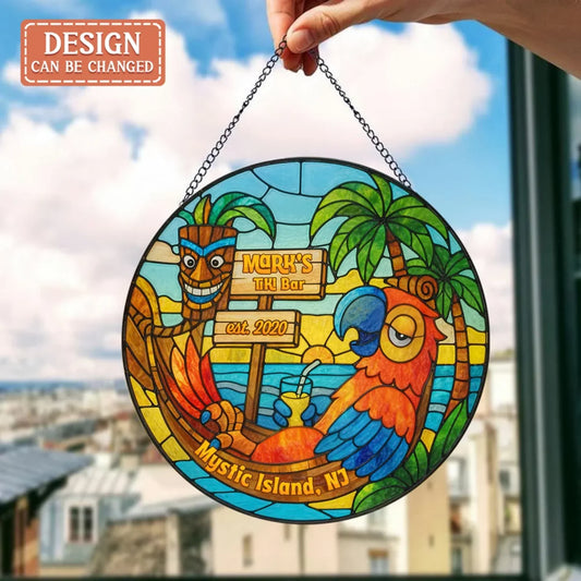 Personalized Tiki Bar Round Suncatcher - Summer Gift Idea for Family