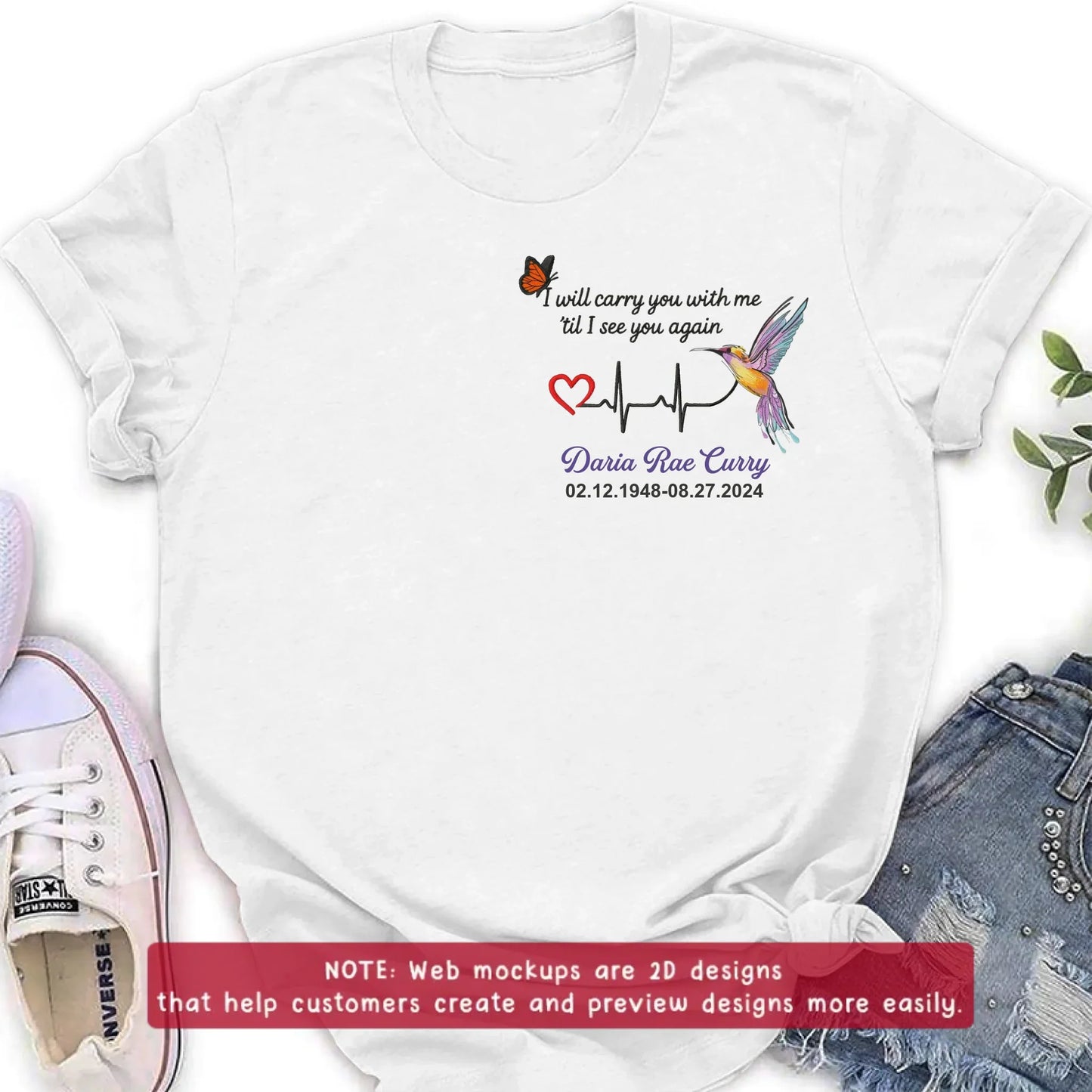 Personalized Memorial Embroidered T-Shirt/Sweater/Hoodie - Memorial Gift Idea - I Will Carry You With Me 'til I See You Again
