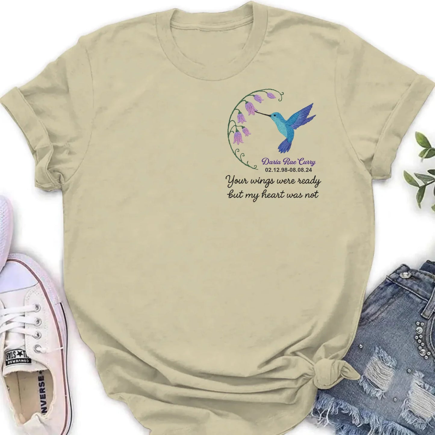 Personalized Memorial Embroidered T-Shirt/Sweater/Hoodie - Memorial Gift Idea - Your Wings Were Ready But MY Heart Was Not