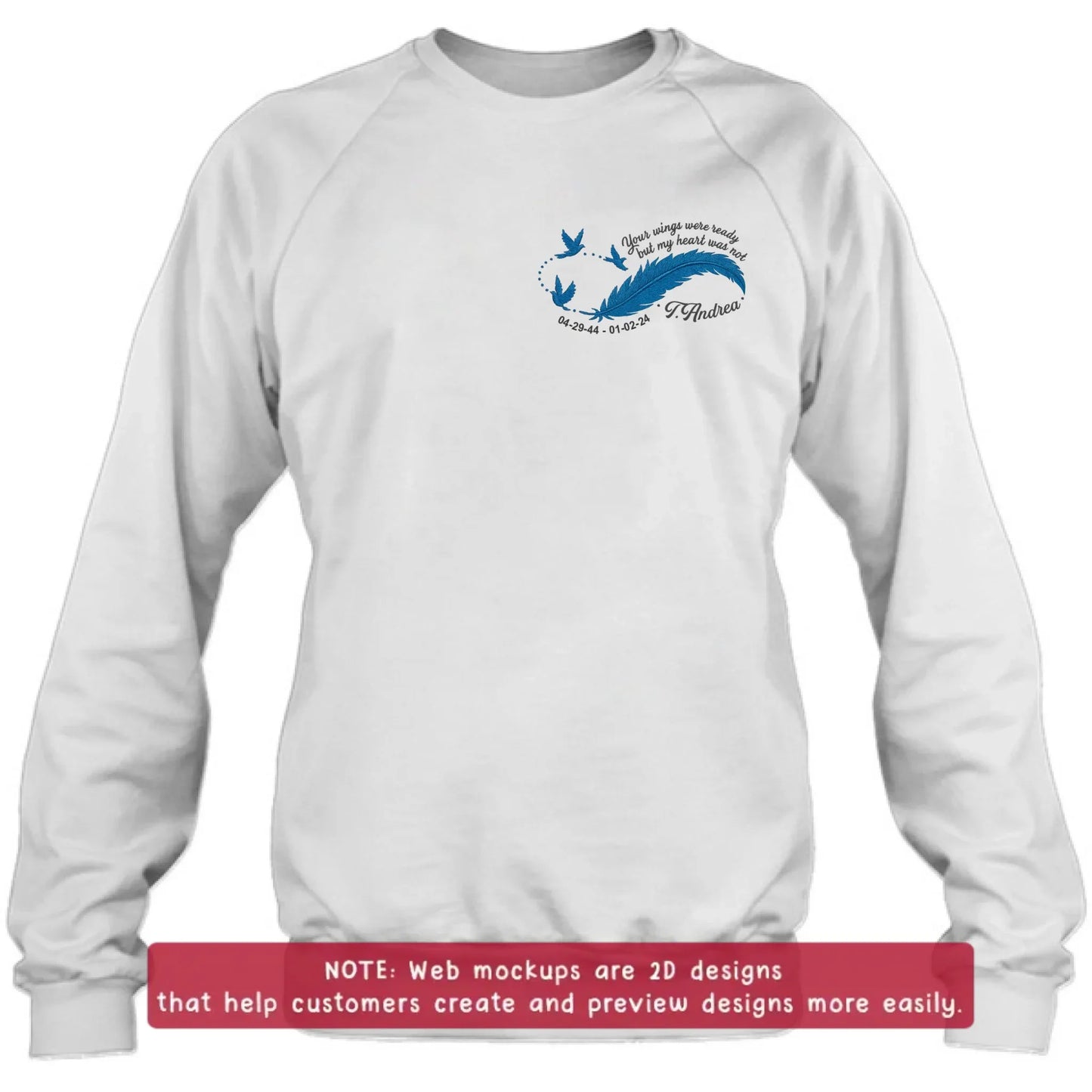Custom Personalized Memorial Embroidered T-Shirt/ Sweater/ Hoodie - Memorial Gift Idea - Your Wings Were Ready But My Heart Was Not