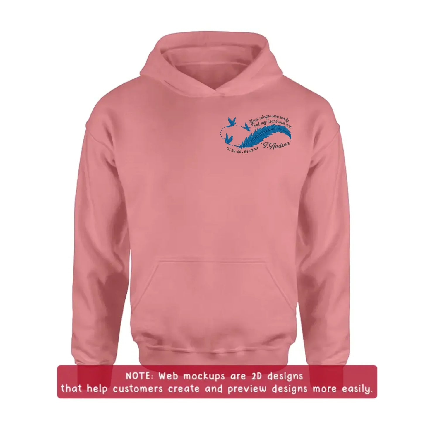 Custom Personalized Memorial Embroidered T-Shirt/ Sweater/ Hoodie - Memorial Gift Idea - Your Wings Were Ready But My Heart Was Not