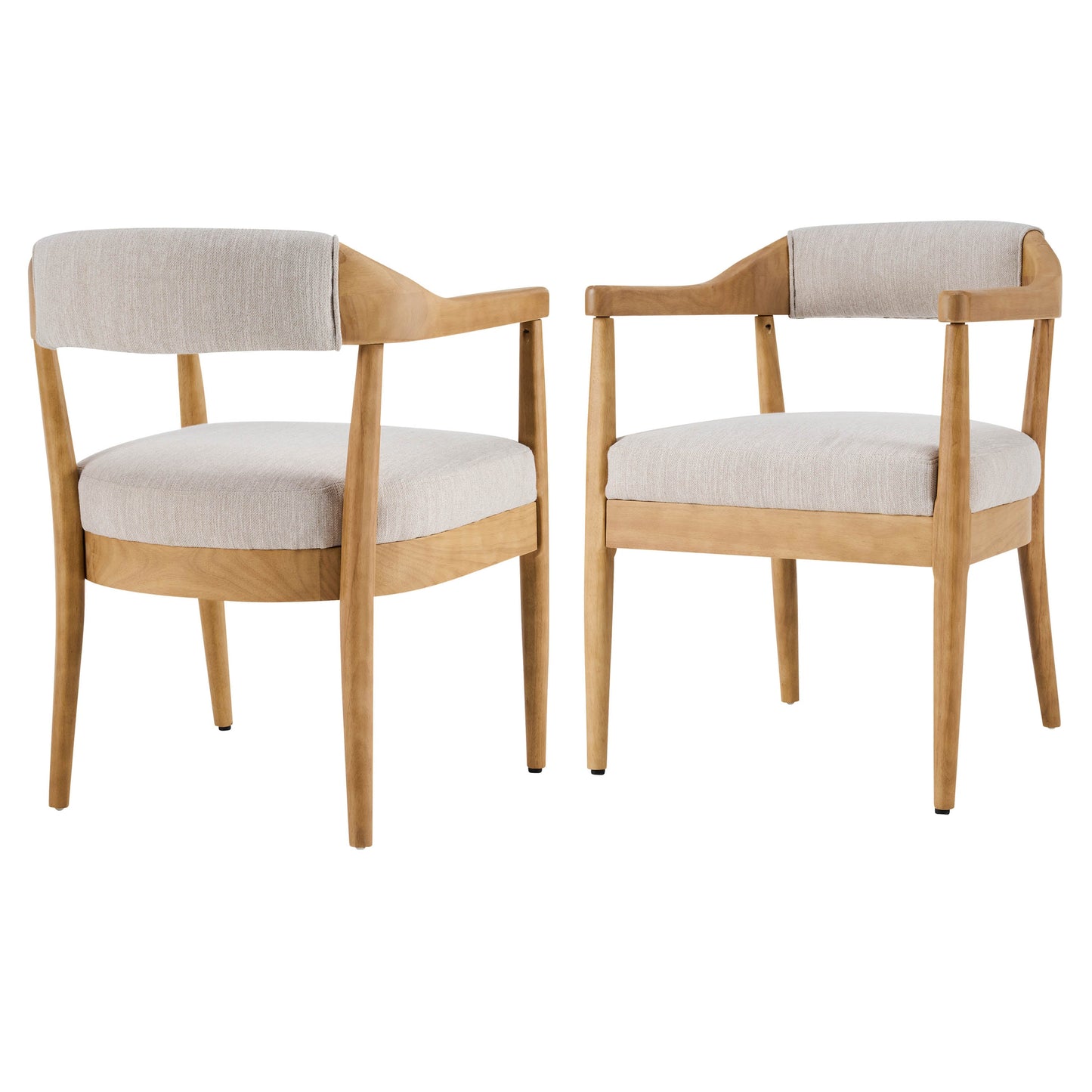 Wood Frame Upholstered Dining Chairs with Armrests (Set of 2) - Beige + Natural