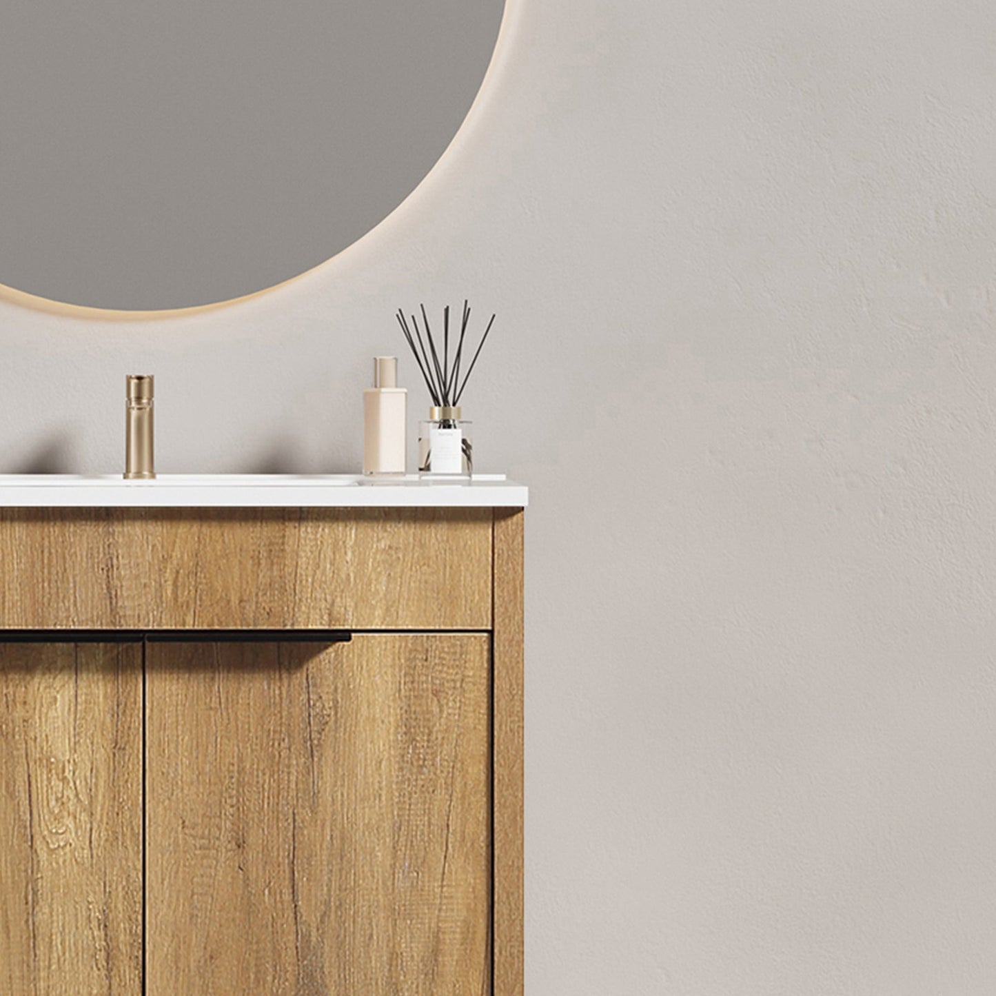 30inch Floor-Standing Bathroom Vanity with 3D Grooved Panel and Integrated Ceramic Sink