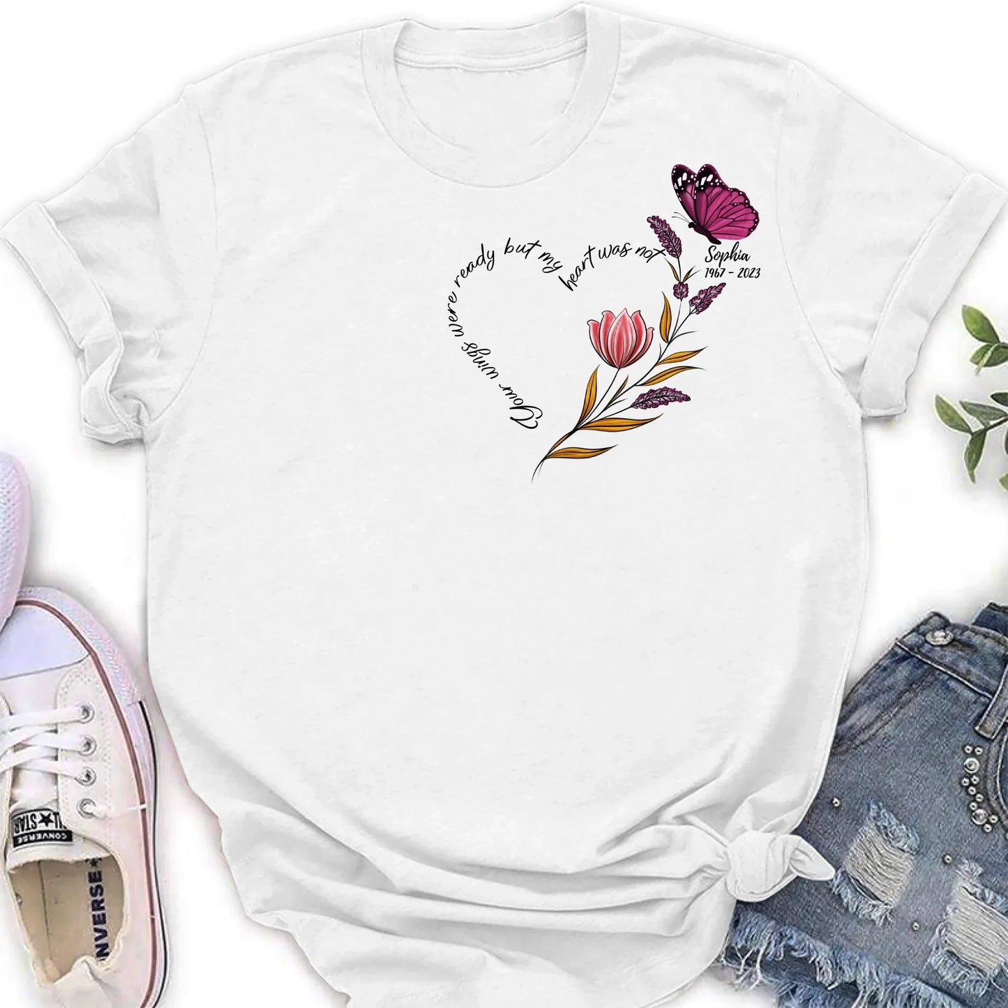 Personalized Memorial Shirt/Hoodie - Memorial Gift Idea for Mother's Day/Father's Day - Your Wings Were Ready But My Heart Was Not