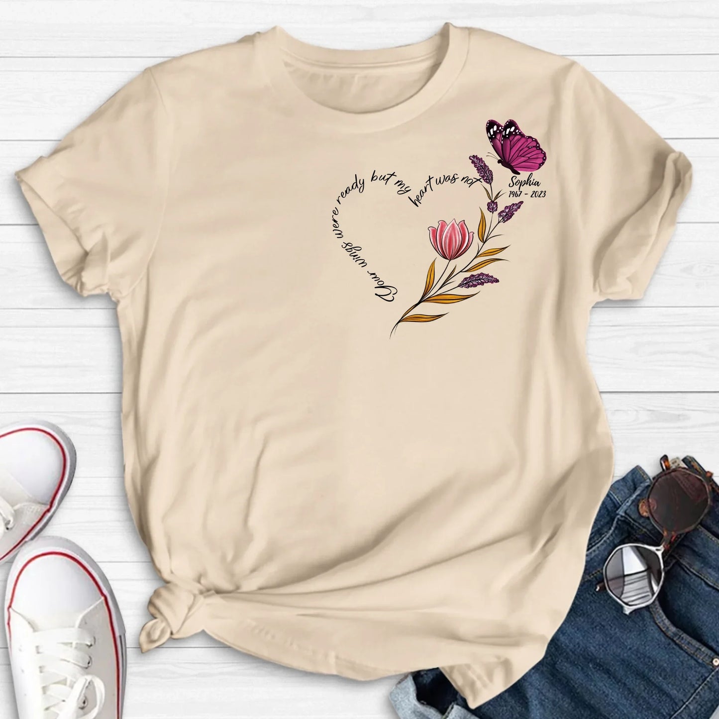 Personalized Memorial Shirt/Hoodie - Memorial Gift Idea for Mother's Day/Father's Day - Your Wings Were Ready But My Heart Was Not