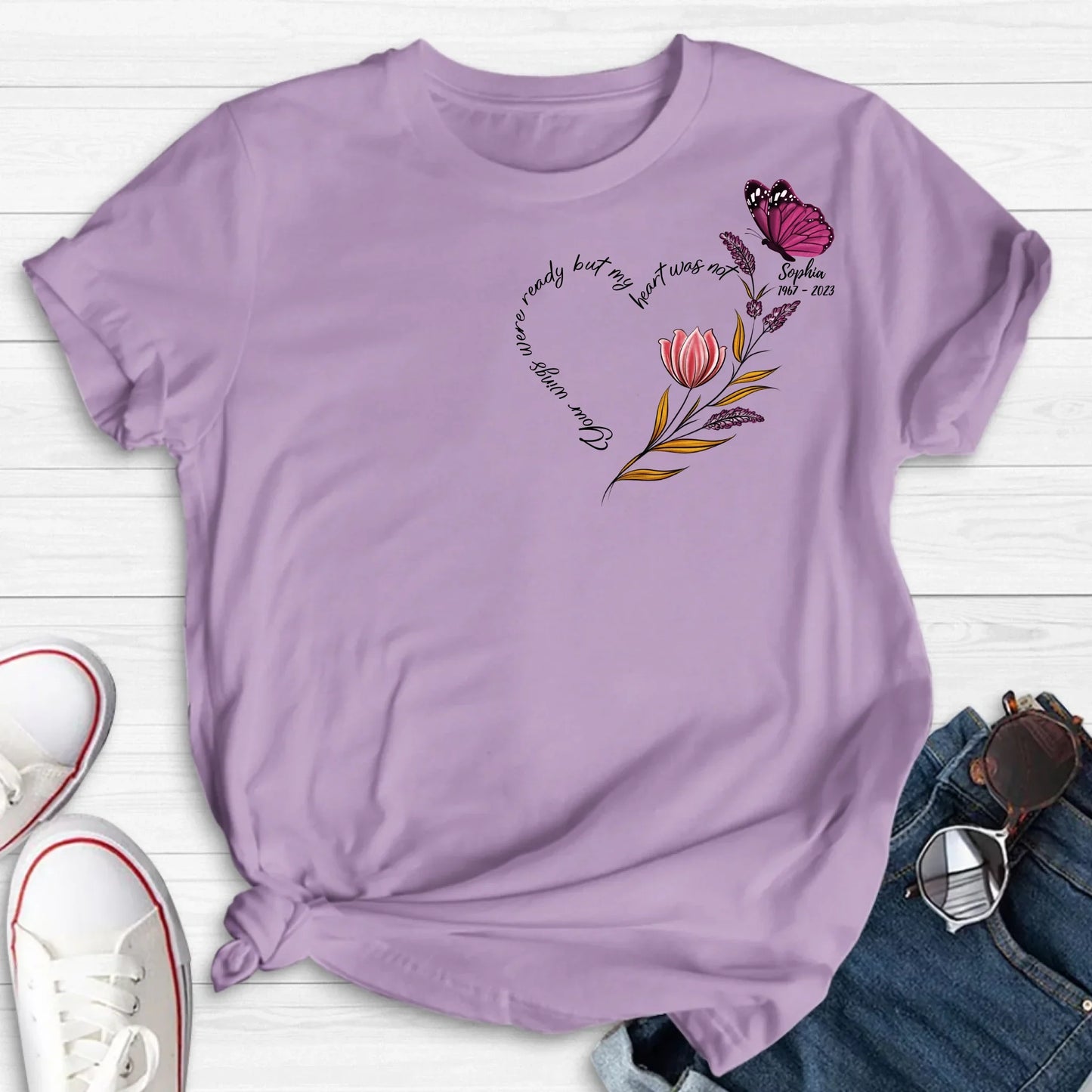 Personalized Memorial Shirt/Hoodie - Memorial Gift Idea for Mother's Day/Father's Day - Your Wings Were Ready But My Heart Was Not