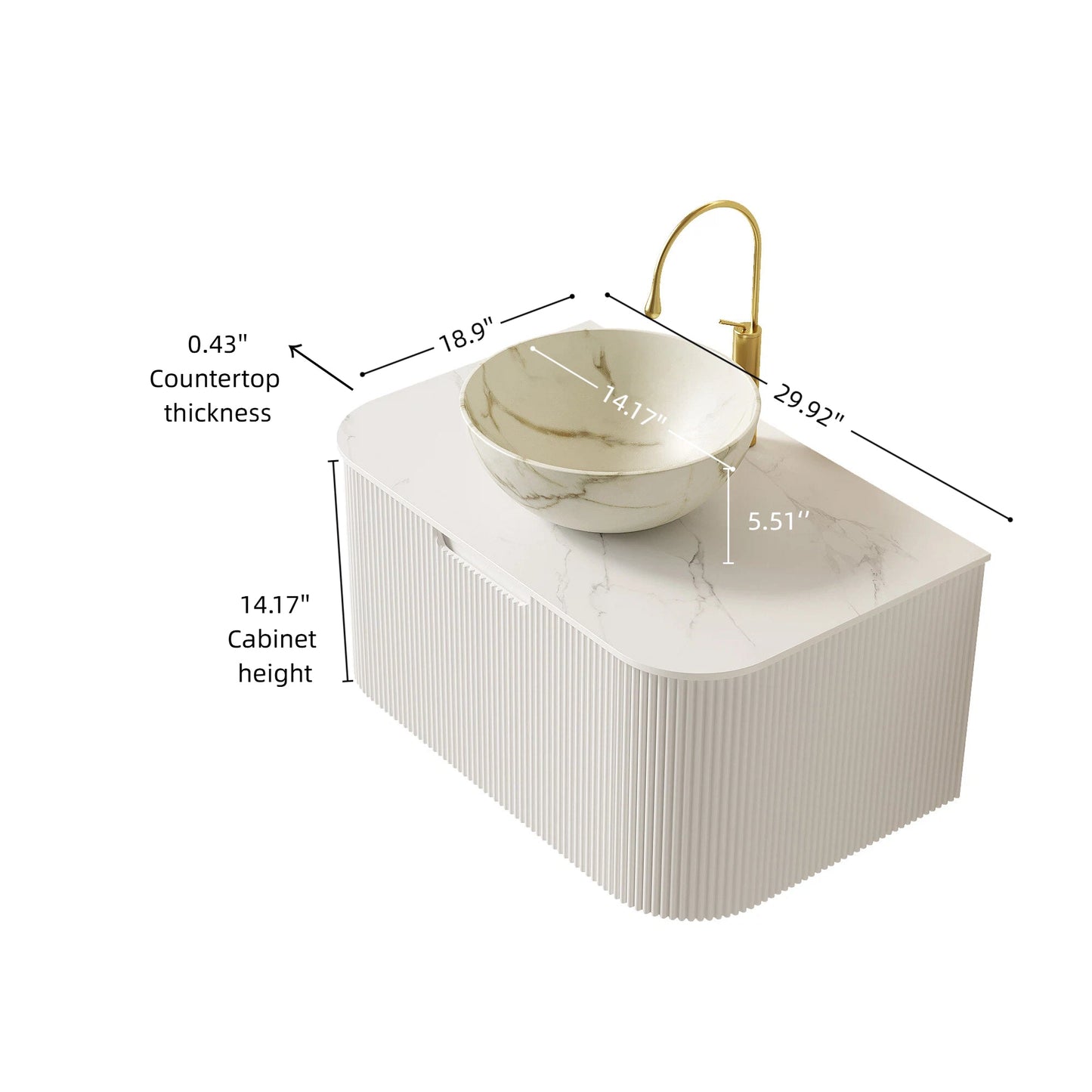 DINA 30" Bathroom Vanity & Sink with Floating Curved Edges