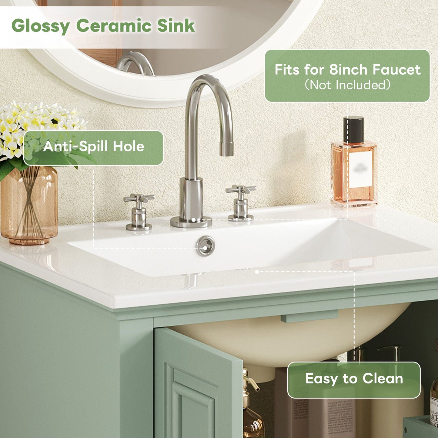 Modern Bathroom Vanity With Sink, Cabinet With Drawer And Dividers, Rectangular Storage Unit