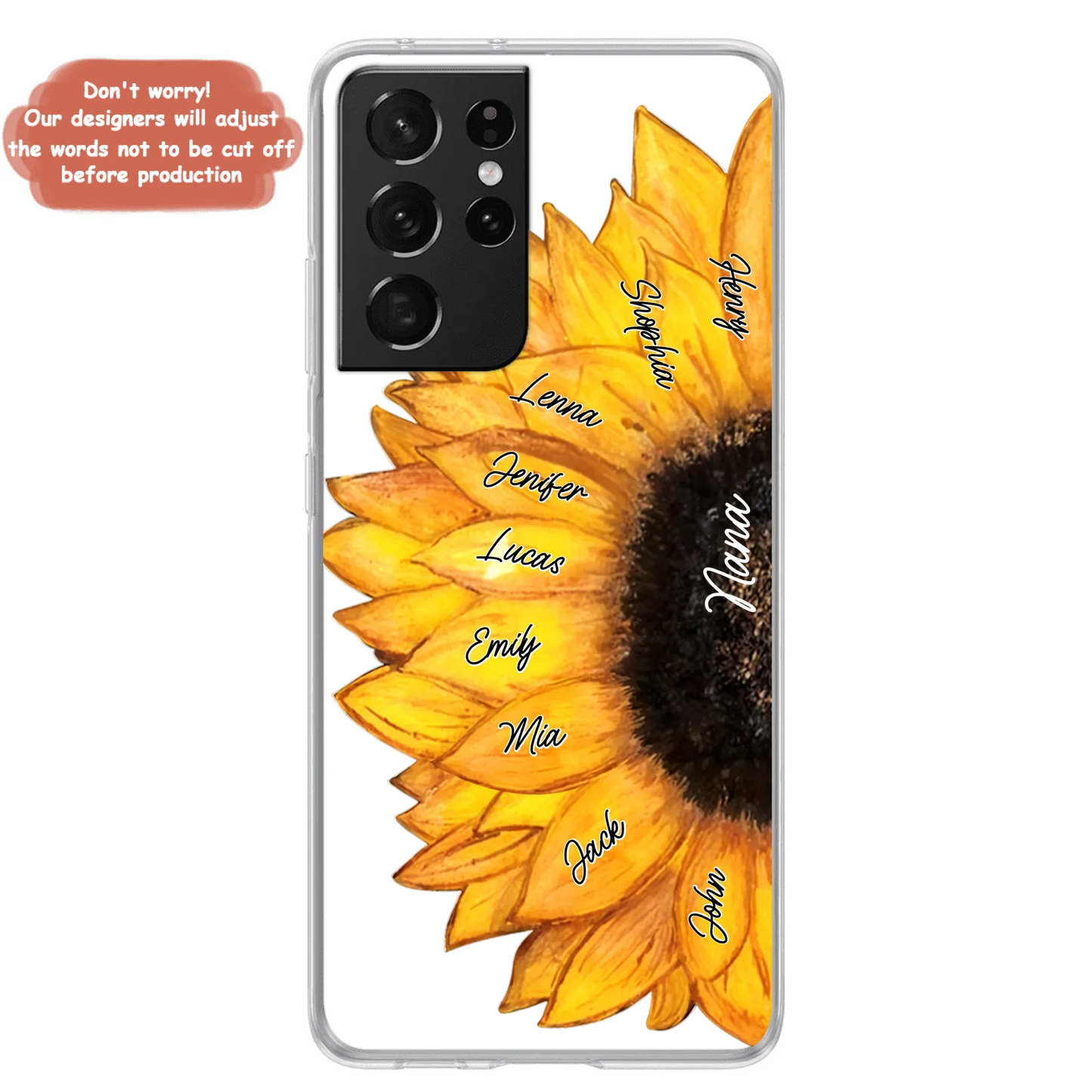Custom Personalized Sunflower Grandma Phone Case -Upto 9 Kids - Mother's Day Gift Idea for Mom/Grandma