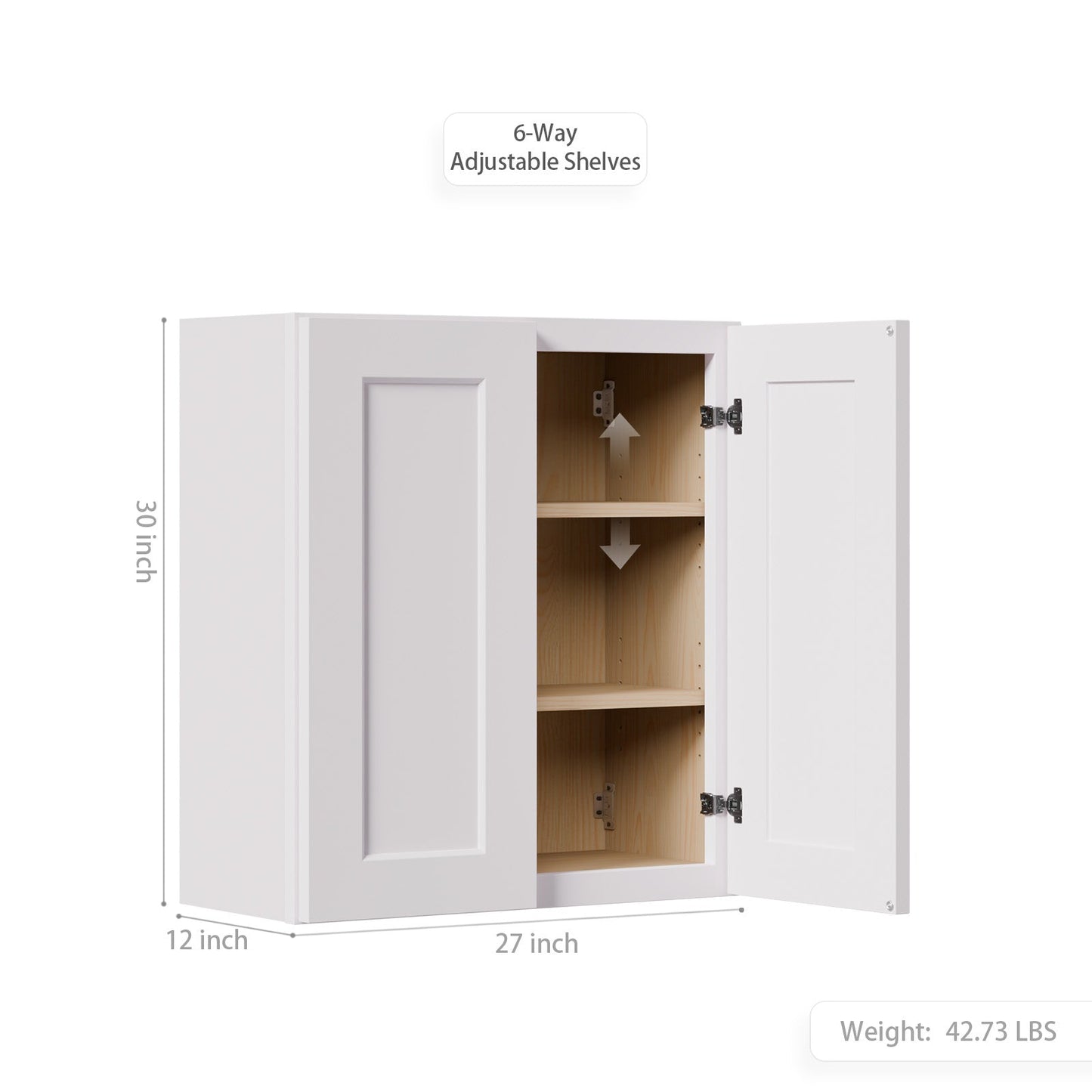 White Shaker Solid Wood Wall Cabinet with Soft-Close Doors