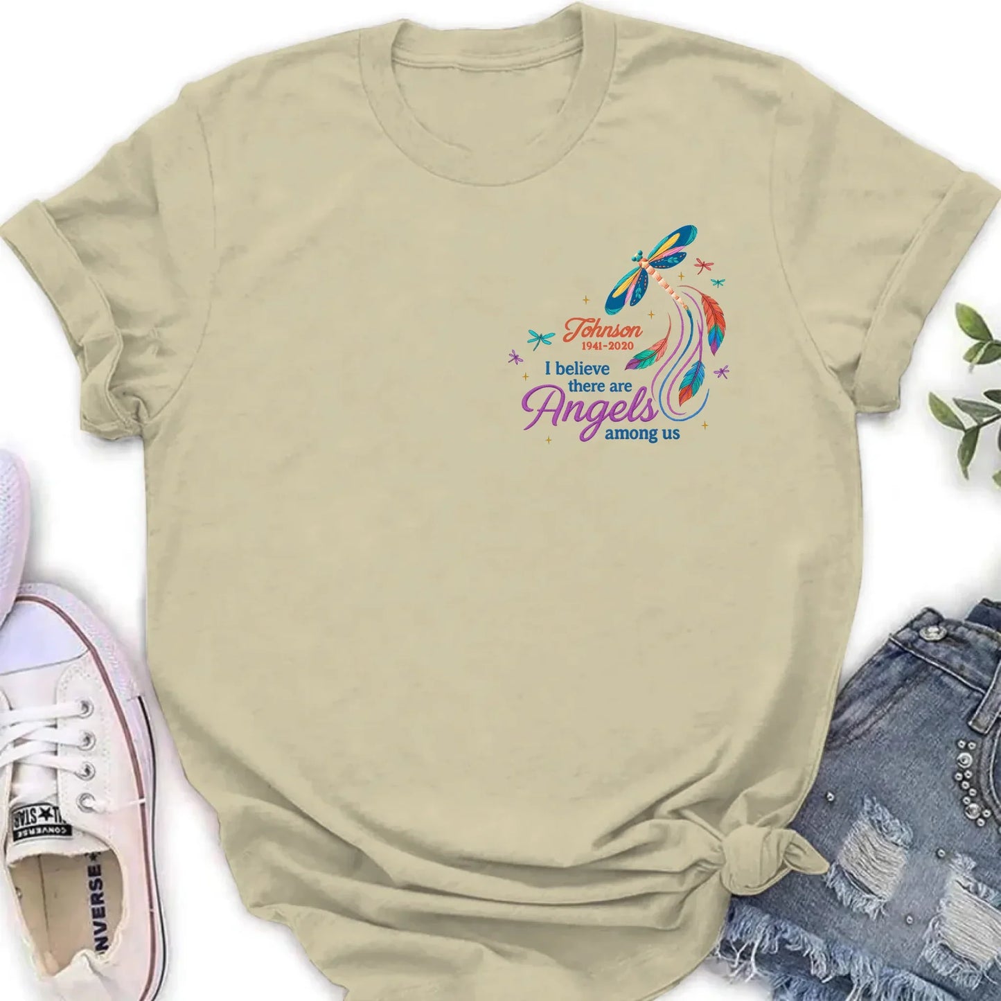 Personalized Memorial Embroidered T-Shirt/Sweater/Hoodie - Memorial Gift Idea - I Believe There Are Angels Among Us