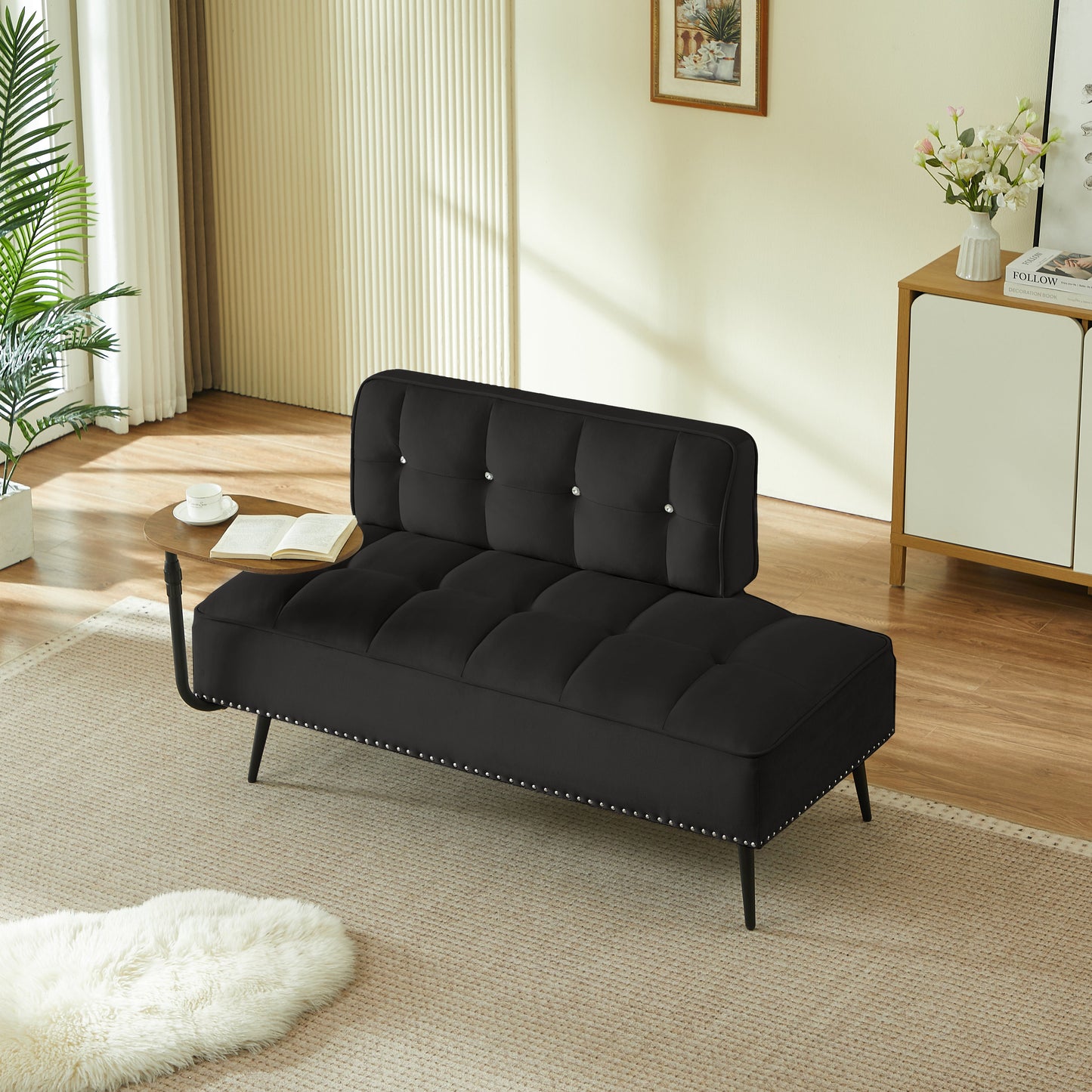 54-Inch Modern Two-Seater Velvet Sofa with Rotating Table