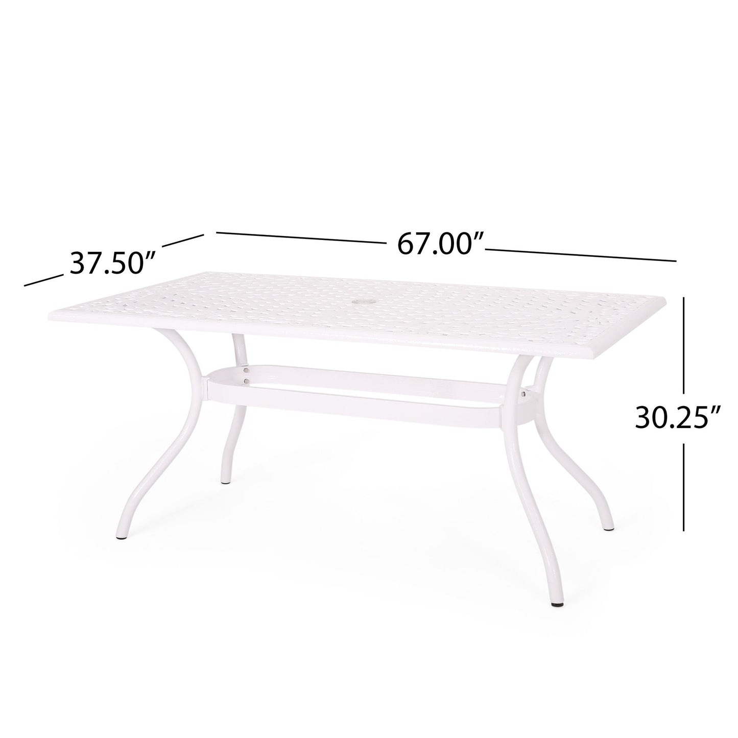 Celestine Outdoor Cast Aluminum Dining Table with Floral Lattice Design and Umbrella Holder