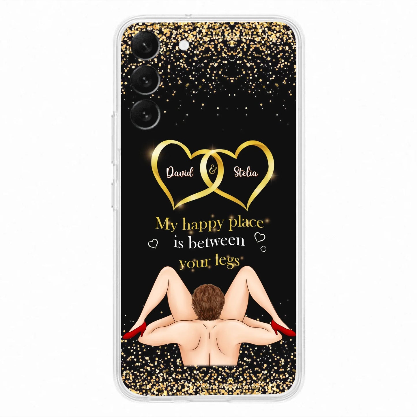Custom Personalized Couple Phone Case - Gift Idea For Couple/Valentines Day - My Happy Place Is Between Your Legs - Case For iPhone/Samsung