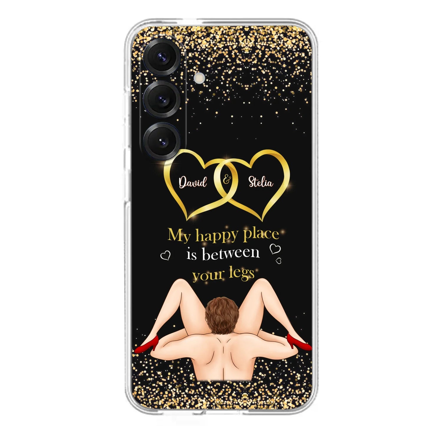 Custom Personalized Couple Phone Case - Gift Idea For Couple/Valentines Day - My Happy Place Is Between Your Legs - Case For iPhone/Samsung