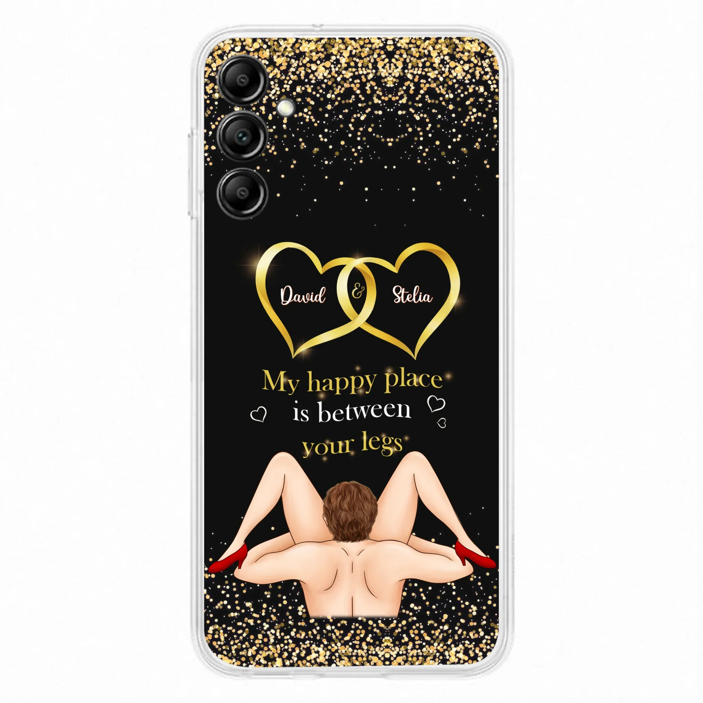 Custom Personalized Couple Phone Case - Gift Idea For Couple/Valentines Day - My Happy Place Is Between Your Legs - Case For iPhone/Samsung