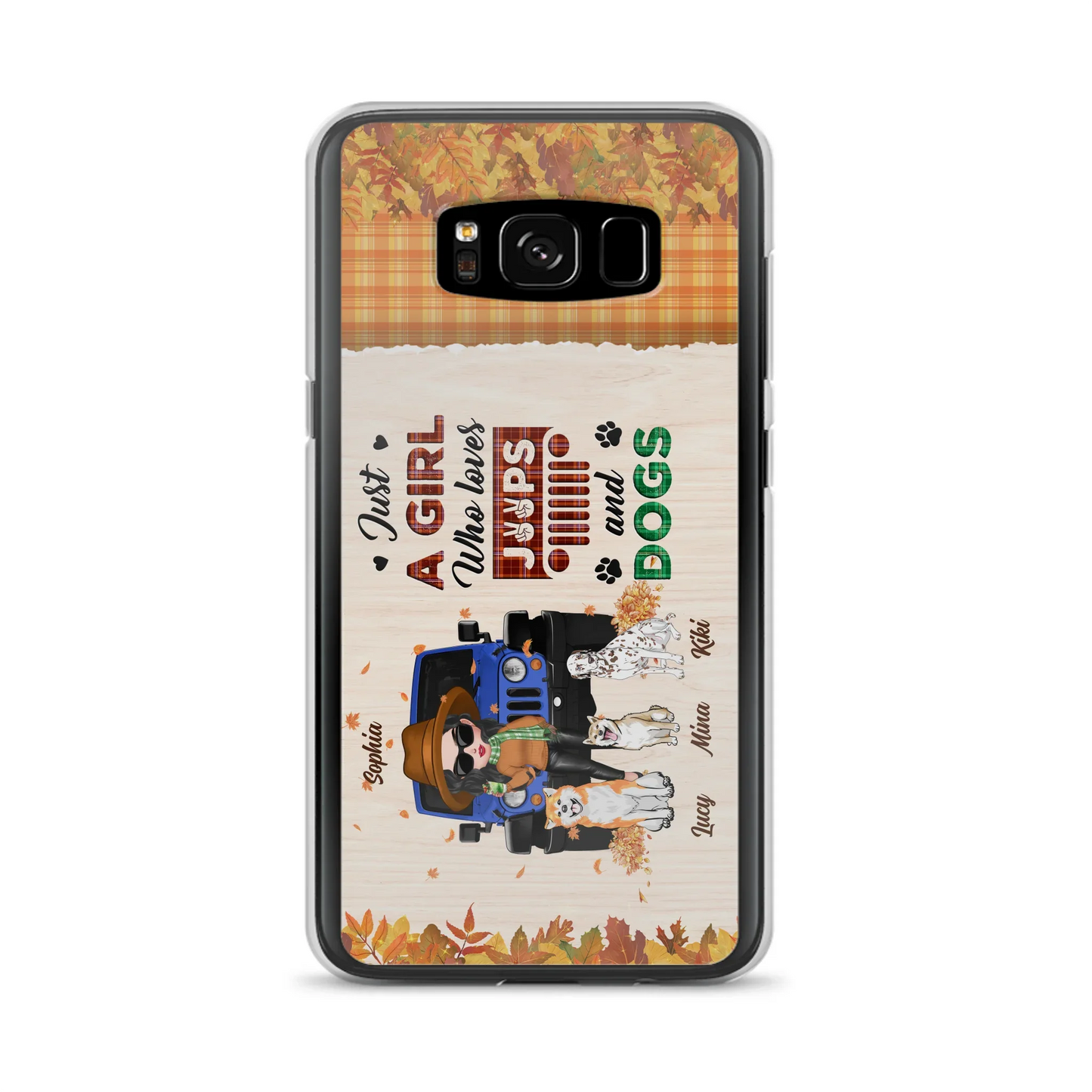 Personalized Off-road Autumn Girl Phone Case - Gift Idea For Girl/Dog Lovers - Up to 3 Dogs - Case For iPhone/Samsung