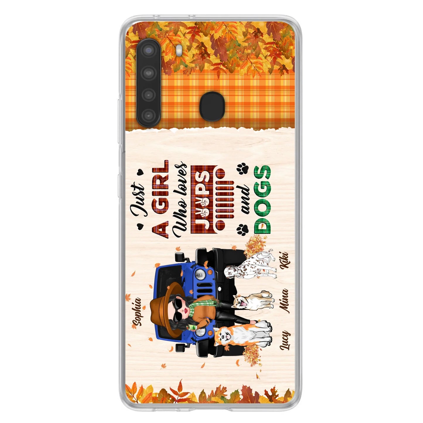 Personalized Off-road Autumn Girl Phone Case - Gift Idea For Girl/Dog Lovers - Up to 3 Dogs - Case For iPhone/Samsung