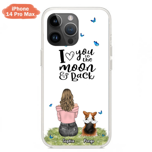 Personalized Dog Phone Case - Upto 4 Dogs - Gift Idea For Dog Owners - I Love You To The Moon & Back  - Case For iPhone/Samsung