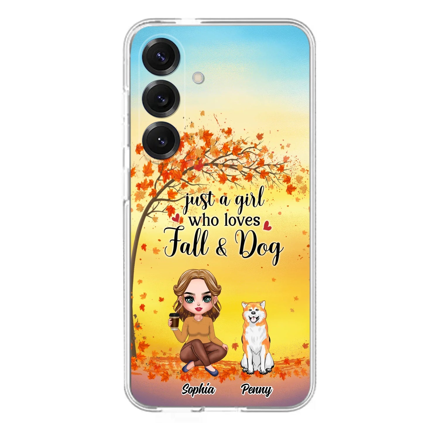Custom Personalized Dog Mom Phone Case - Gift Idea For Dog Lovers/ Autumn Gift - Upto 4 Dogs - Just A Girl Who Loves Fall & Dogs - Case For iPhone/Samsung