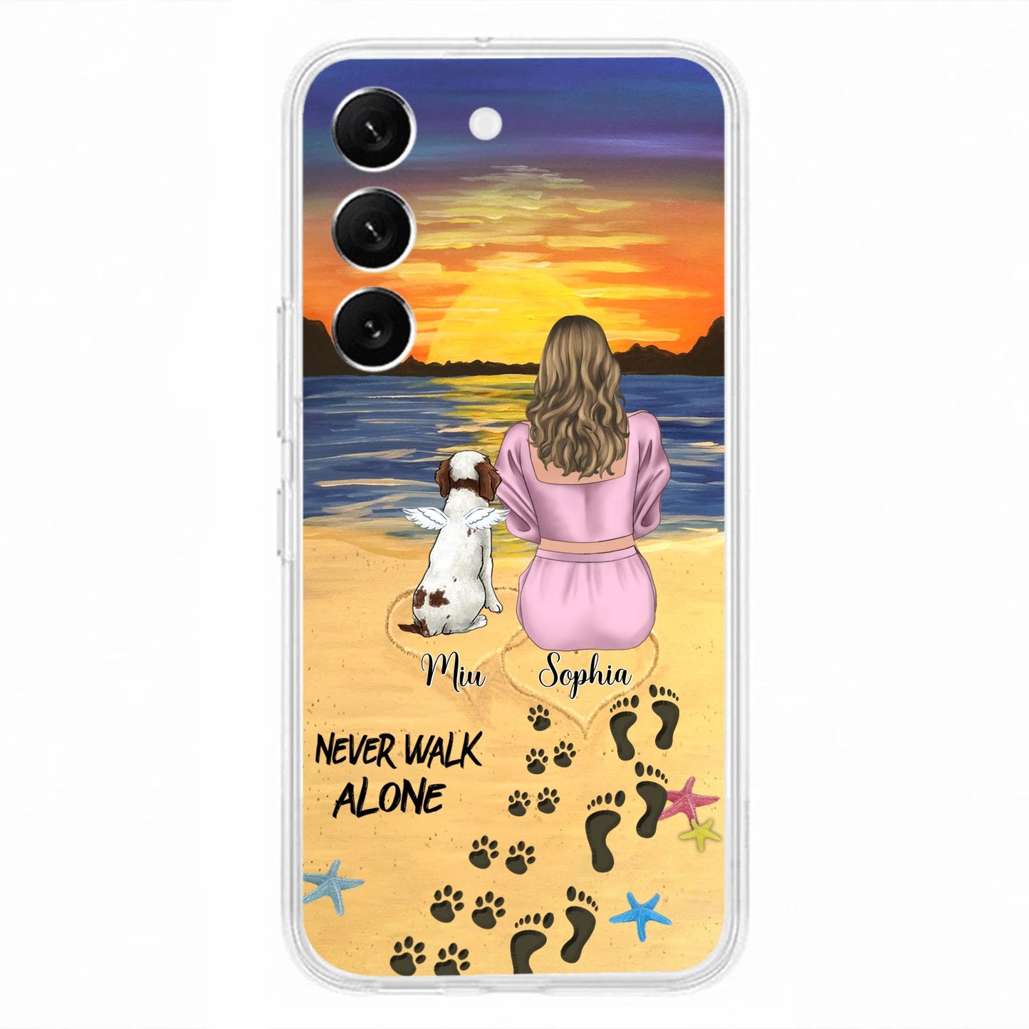 Custom Personalized Memorial Dog Mom Phone Case - Upto 3 Dogs - Memorial Gift Idea for Dog Owners - Never Walk Alone - Case for iPhone/Samsung