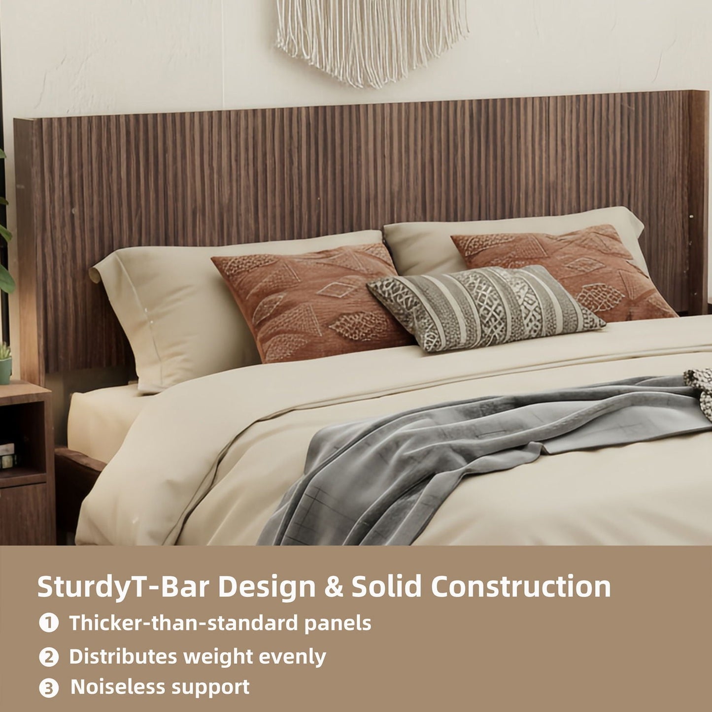 Queen Headboard Only, Fluted Panel Design - Walnut