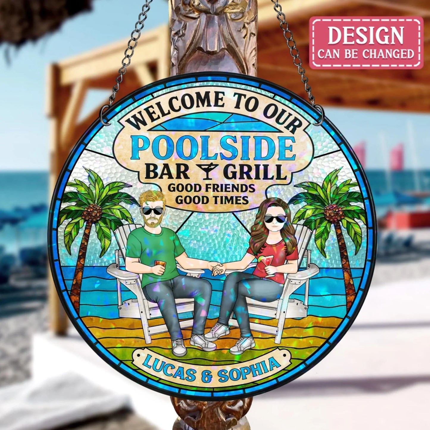 Personalized Welcome To Our Poolside Acrylic Suncatcher - Summer Gift Idea For Couple