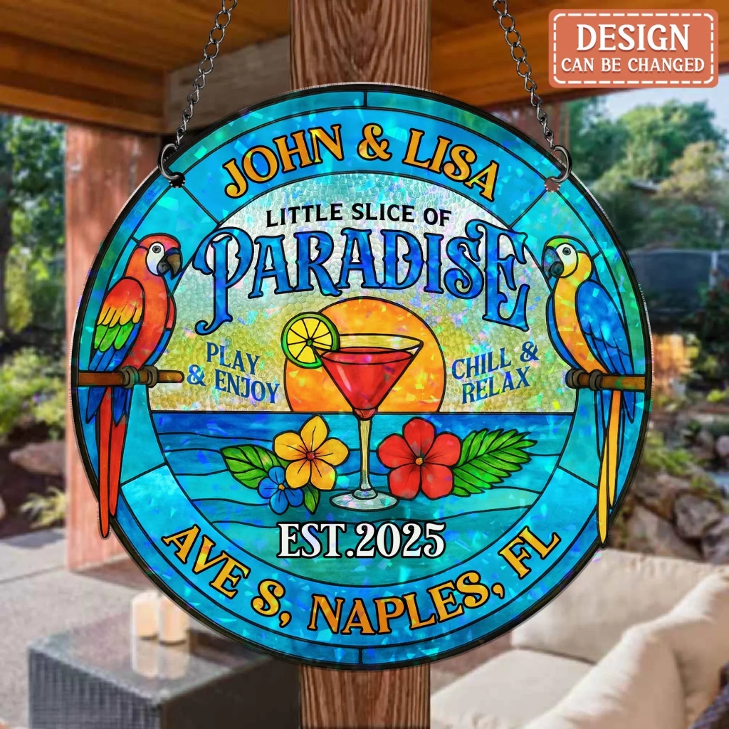 Personalized Patio/Poolside Acrylic Suncatcher - Summer Gift Idea - Little Slice Of Paradise