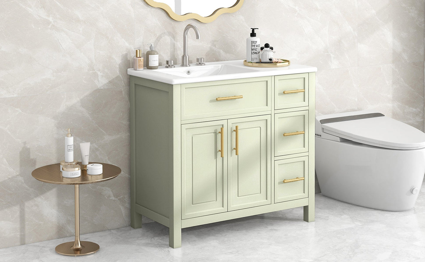 36" Bathroom Vanity with Sink Top, Cabinet with Two Doors and Three Drawers