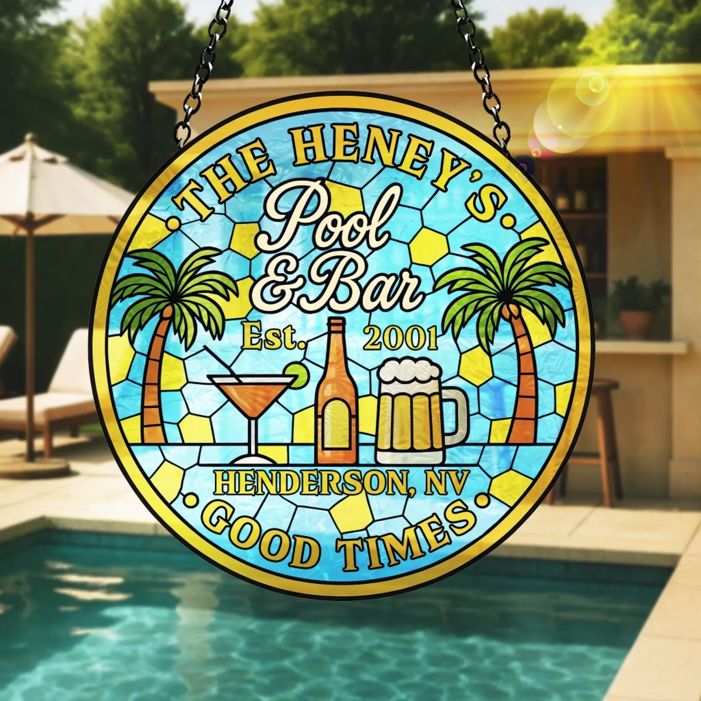 Personalized Poolside Acrylic Suncatcher - Summer Gift Idea - Pool & Bar