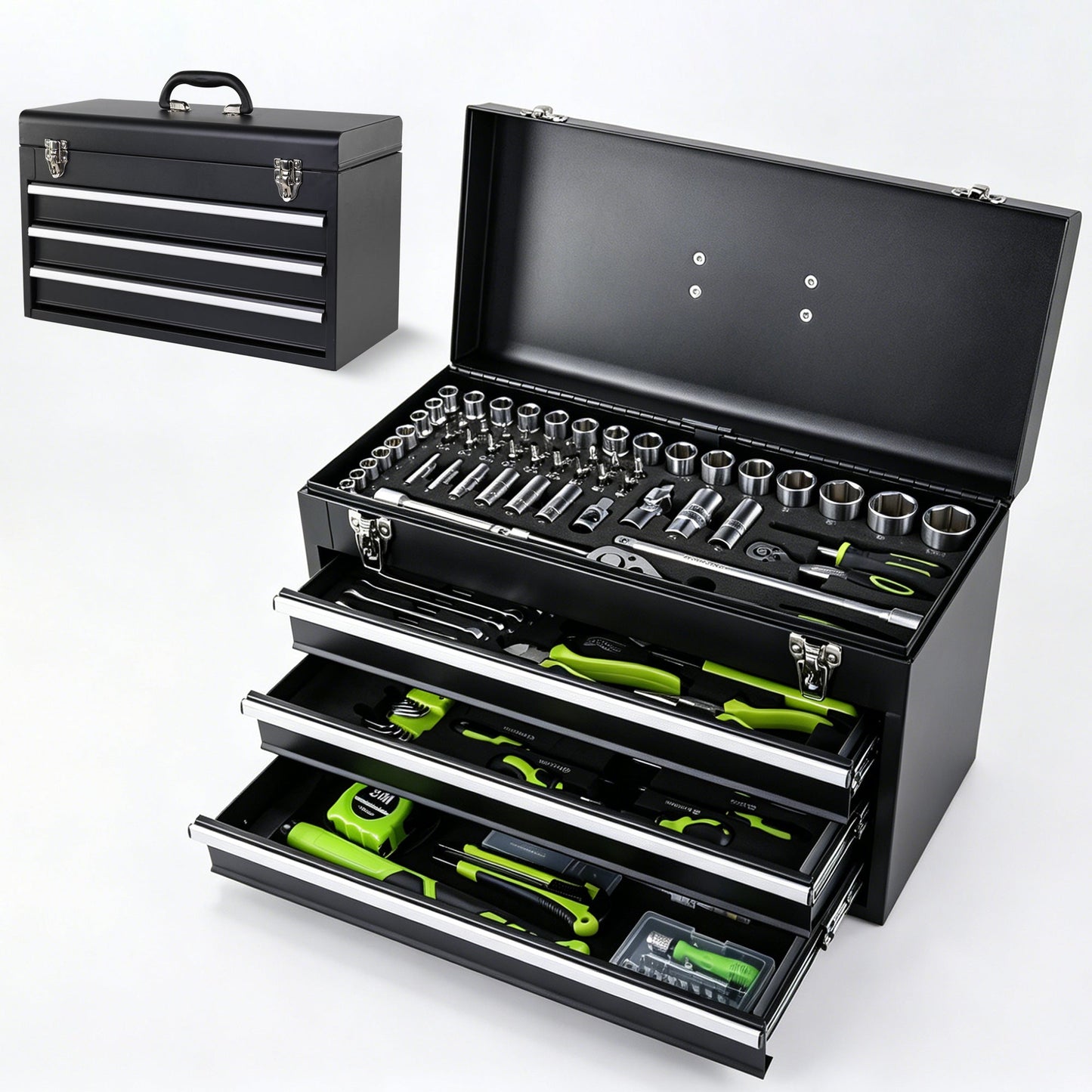 465-Piece Mechanics Tool Set with 3-Drawer Heavy Duty Metal Box Repair Tool Kit