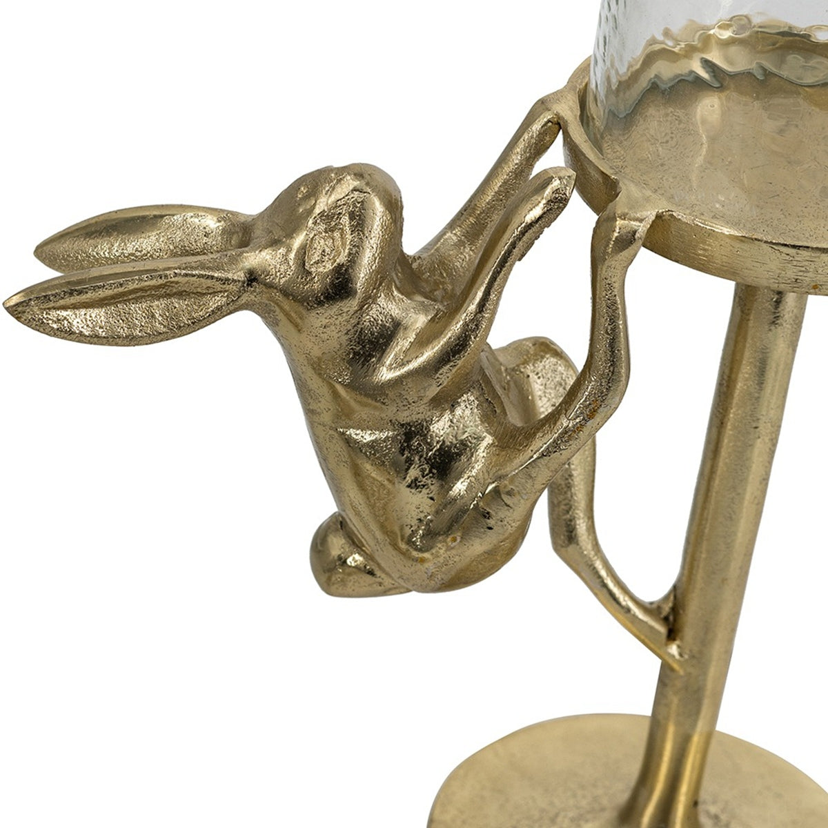 7.9x4x11' Gold Rabbit Pillar Candle Holder with Clear Glass Hurricane Shade