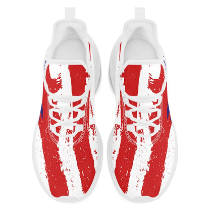 Personalized America Flag Print Sneakers, Custom Patriotic and Breathable Walking Shoes, Unisex Sports Shoes