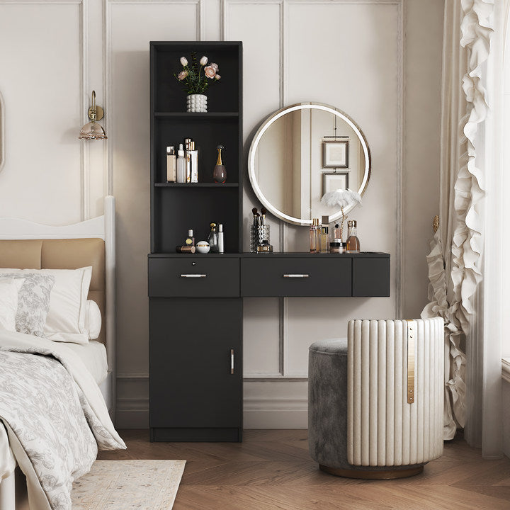 Black Modern Simple Hair Desk with Multi-Layer Storage