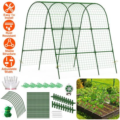 Cucumber Trellis for Raised Bed Arch Garden Trellis for Climbing Plants Vine Vegetables Fruit Flower Grape U-Shaped Frame with Climbing Net Tunnel Pla