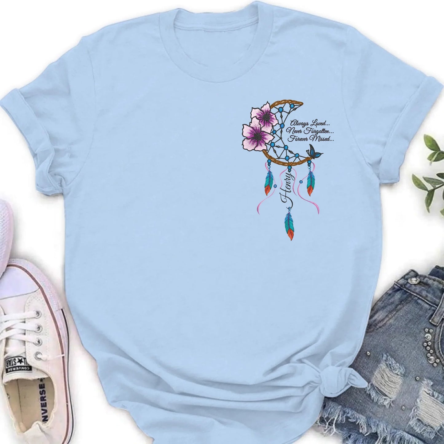 Personalized Memorial Embroidered T-Shirt/Sweater/Hoodie - Memorial Gift Idea - Always Loved Never Forgotten Forever Missed