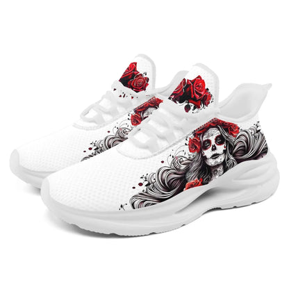 Personalized Flag with Skull Print Sneakers, Custom Breathable and Comfortable Lace Up Shoes