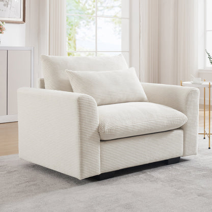 Beige Corduroy Deep Seat Single Sofa Accent Chair